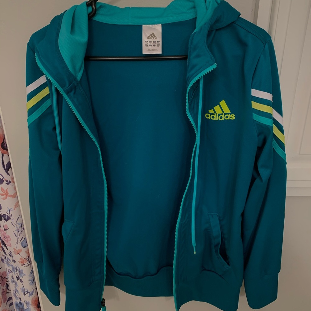 turquoise adidas athletic full zip